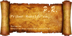 Priher Ruszlána névjegykártya